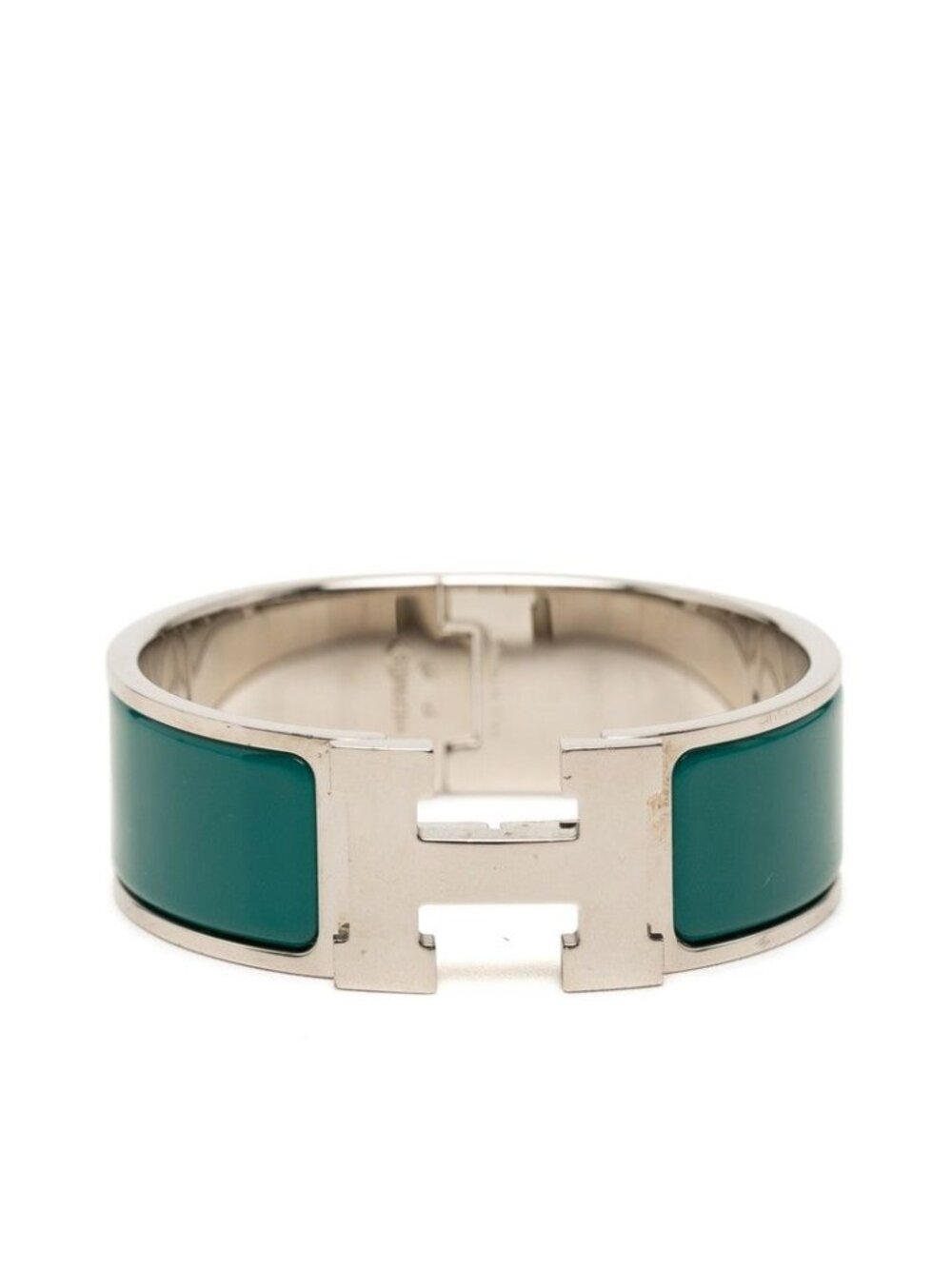 Hermes Clic Clac PM Bangle Silver Green Metal Enamel Bracelet